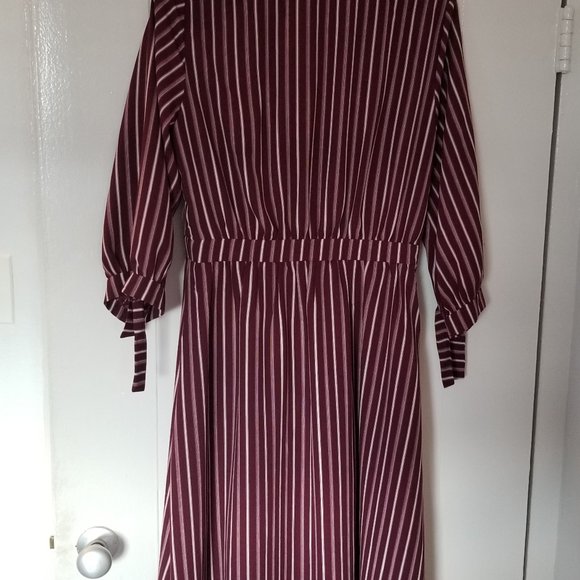Lulu's Parisa Burgundy Stripe Button-Front Dress - Picture 10 of 11